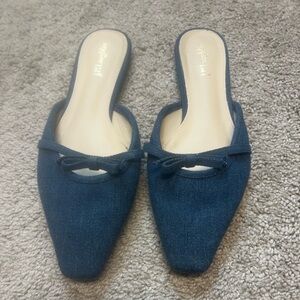 Navy Bow Accent Mules